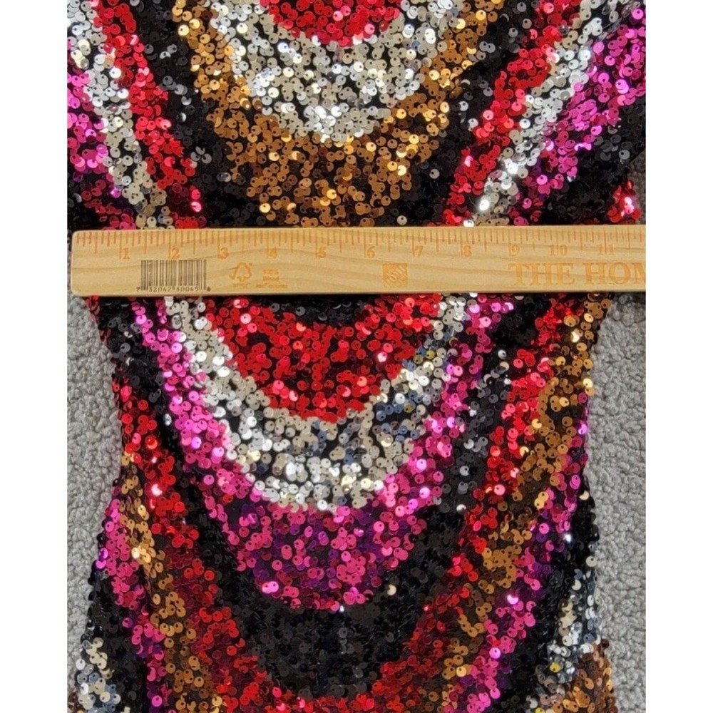 B DARLIN Sequined‎ Low-Back Mini Dress Juniors XS Multi Crew Neck Long Sleeve - Picture 6 of 12
